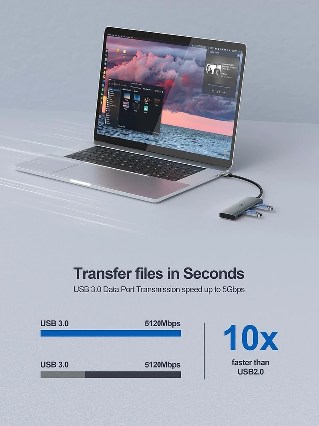 Alt view image 3 of 6 - USB 3.0 Hub,4 Port USB Splitter Extender Portable Adapter Multiport Data Hub for Laptop,Xbox, Flash Drive,HDD,Console,Camera,Keyborad,Mouse Windows,Mac OS PC,Not Designed to Charge Devices-Grey