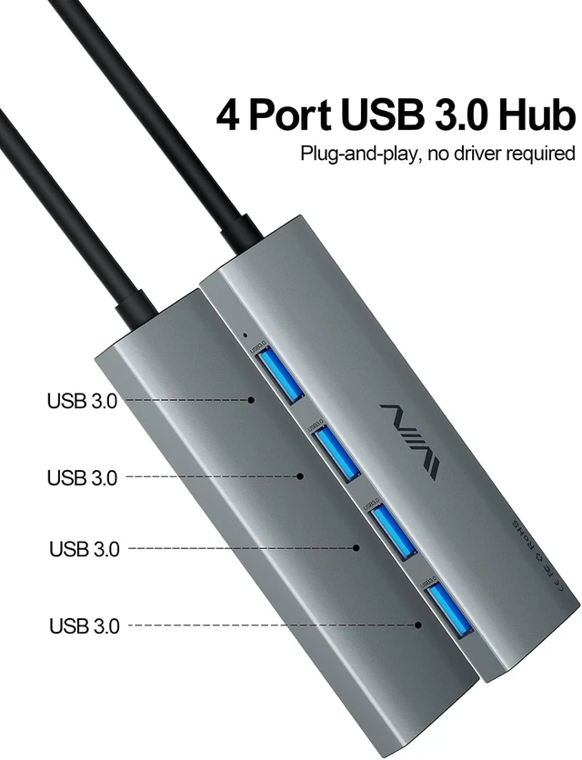 Alt view image 2 of 6 - USB 3.0 Hub,4 Port USB Splitter Extender Portable Adapter Multiport Data Hub for Laptop,Xbox, Flash Drive,HDD,Console,Camera,Keyborad,Mouse Windows,Mac OS PC,Not Designed to Charge Devices-Grey