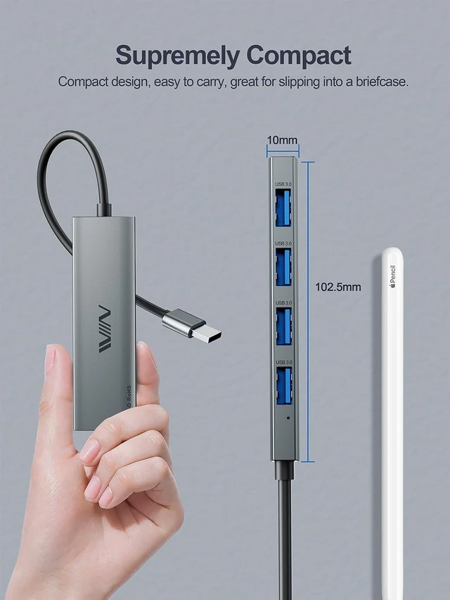 Alt view image 4 of 6 - USB 3.0 Hub,4 Port USB Splitter Extender Portable Adapter Multiport Data Hub for Laptop,Xbox, Flash Drive,HDD,Console,Camera,Keyborad,Mouse Windows,Mac OS PC,Not Designed to Charge Devices-Grey