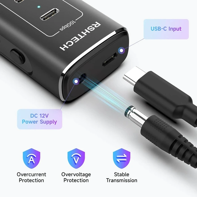 Alt view image 6 of 7 - RSHTECH 7Port Powered USB C Hub, 10Gbps USB 3.2(2C+1A), 4 USB-A 3.0 Ports