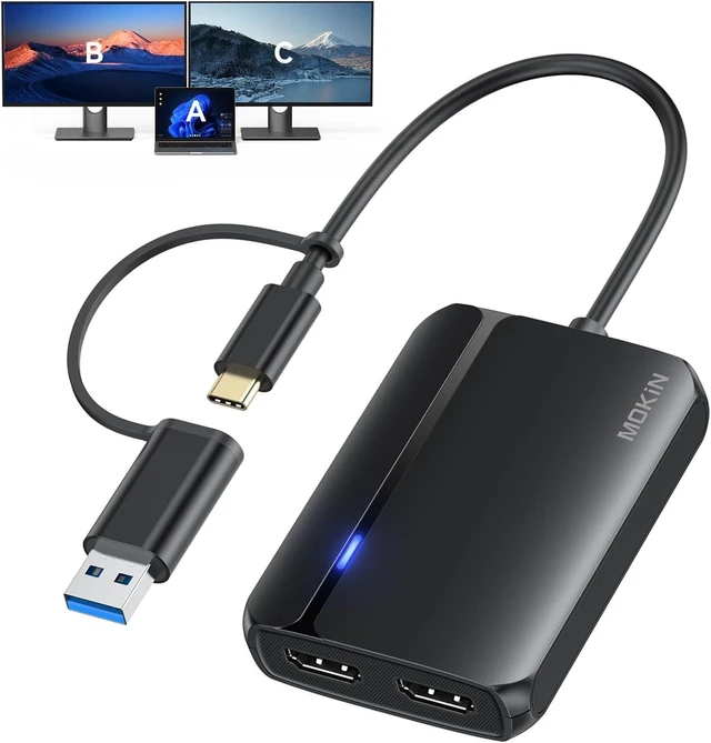 Main image of MOKiN HDMI Splitter for Dual Monitors, 4K@30Hz HDMI Splitter Extended Display for macOS/Windows, USB C/USB A 3.0 to Dual Hdmi Adapter for MacBook, Dell, Lenovo, HP (4K@30Hz+1080p)