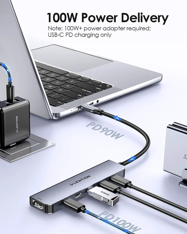 Alt view image 6 of 7 - LENTION 6-in-1 USB C Hub with a 4K @60HZ HDMI Port, 4 USB-C Ports (USB 3.2 Gen 2, 10 Gbps), PD 100W Charging and for iPhone15 Series, New MacBook Pro, Mac Air, More (CE33, Space Gray)