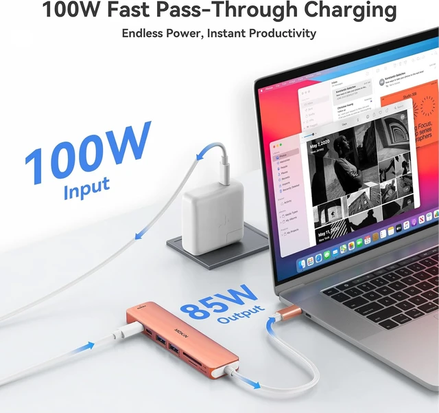 Alt view image 4 of 7 - USB C Hub HDMI Adapter for MacBook Pro/Air, MOKiN 7 in 1 USB C Dongle with HDMI, SD/TF Card Reader, USB C Data Port,100W PD, and 2 USB 3.0 Compatible for MacBook Pro/Air, Dell XPS, Lenovo Thinkpad.