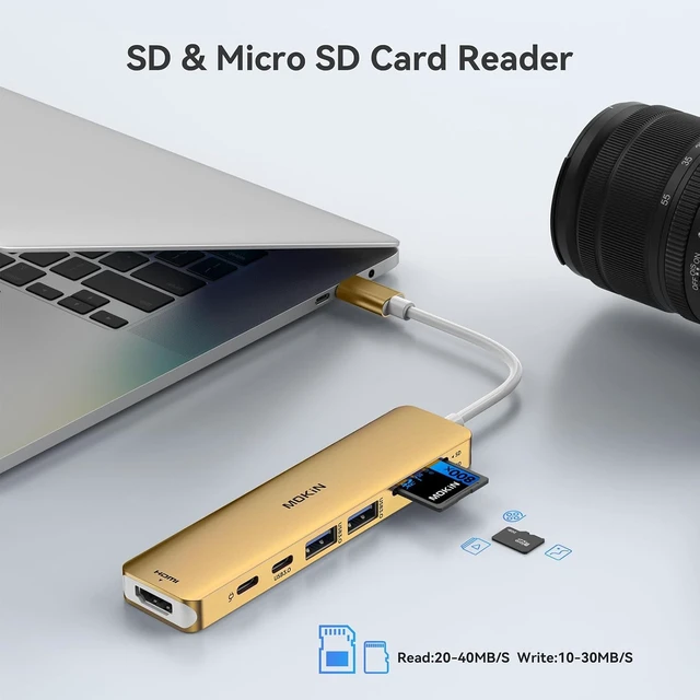 Alt view image 6 of 7 - USB C Hub HDMI Adapter for MacBook Pro/Air, MOKiN 7 in 1 USB C Dongle with HDMI, SD/TF Card Reader, USB C Data Port,100W PD, and 2 USB 3.0 Compatible for MacBook Pro/Air, Dell XPS, Lenovo Thinkpad.