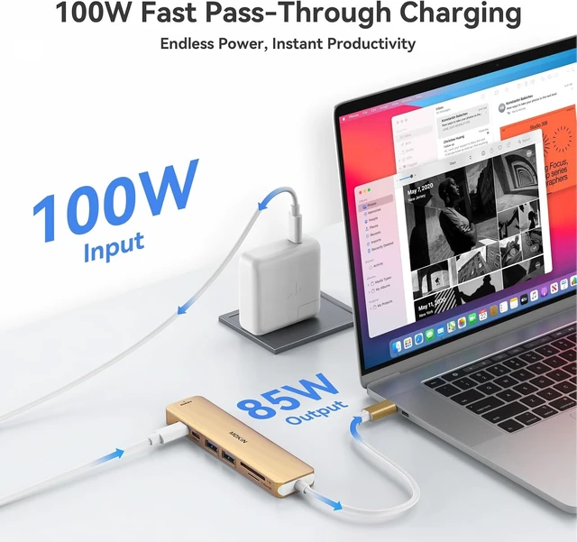 Alt view image 4 of 7 - USB C Hub HDMI Adapter for MacBook Pro/Air, MOKiN 7 in 1 USB C Dongle with HDMI, SD/TF Card Reader, USB C Data Port,100W PD, and 2 USB 3.0 Compatible for MacBook Pro/Air, Dell XPS, Lenovo Thinkpad.