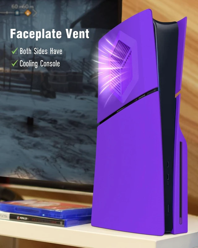 Alt view image 2 of 7 - Joso Face Plates Cover Cover for PS5 Slim Disc Edition with Cooling Vents, Anti-Scratch Dustproof, Easy to Install, Premium ABS Replacement Shell Case for PS5 Slim Console Accessories (Purple)