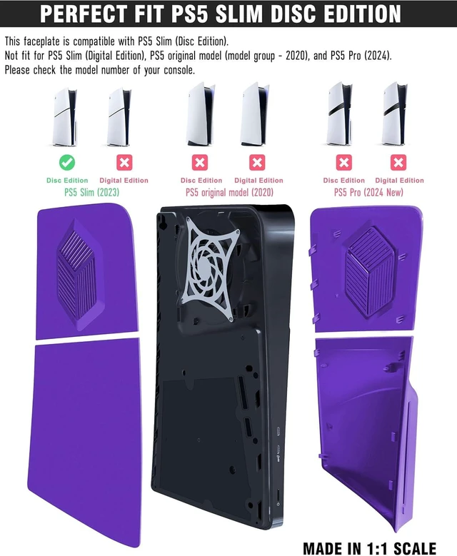 Alt view image 4 of 7 - Joso Face Plates Cover Cover for PS5 Slim Disc Edition with Cooling Vents, Anti-Scratch Dustproof, Easy to Install, Premium ABS Replacement Shell Case for PS5 Slim Console Accessories (Purple)