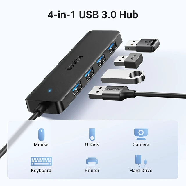 Alt view image 3 of 7 - UGREEN USB 3.0 Hub, 4 Ports USB A Splitter Ultra-Slim USB Expander for Mouse, Keyboard, Flash Drive, U Disk, Printer Compatible with Laptop, Desktop PC, Xbox, PS5, and More, 3.3ft