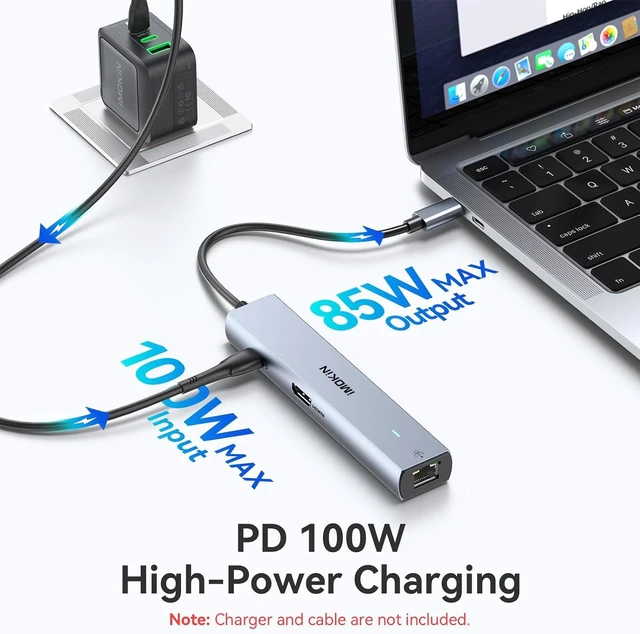 Alt view image 4 of 7 - MOKiN 10Gbps USB C Hub Ethernet, 7 in 1 USB C Adapter for MacBook Pro/Air with 4K@60HZ HDMI, 3*USB-C 10Gbps Data, RJ45, USB 2.0, 100W PD, USB C Dongle for MacBook Pro/Air/Dell/HP/Thinkpad/Lenovo.