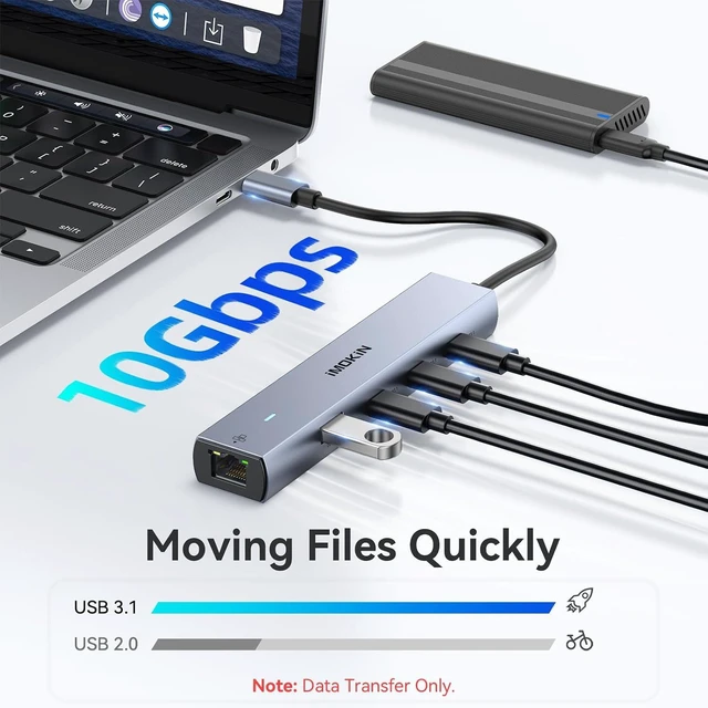 Alt view image 5 of 7 - MOKiN 10Gbps USB C Hub Ethernet, 7 in 1 USB C Adapter for MacBook Pro/Air with 4K@60HZ HDMI, 3*USB-C 10Gbps Data, RJ45, USB 2.0, 100W PD, USB C Dongle for MacBook Pro/Air/Dell/HP/Thinkpad/Lenovo.