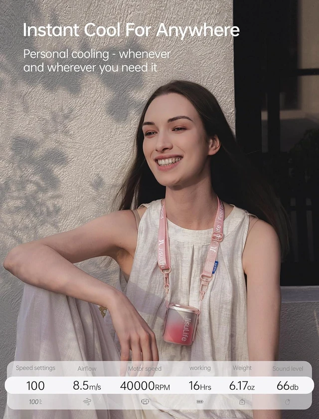 Alt view image 5 of 7 - JISULIFE Portable Neck Fan 100 Speeds 40000RPM, Wearable Waist Clip on Fan