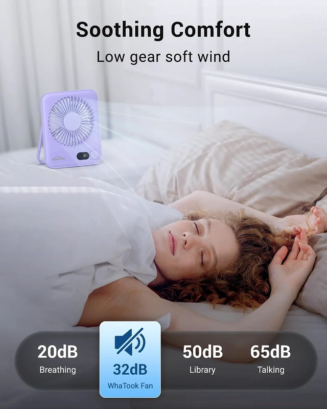 Alt view image 3 of 7 - WHATOOK Small Desk Fan Personal Fans: 5000mah 25 Hours Battery Office Quiet Mini Desktop Fan Portable Rechargeable Travel Essentials (Purple, 5000 mAh)