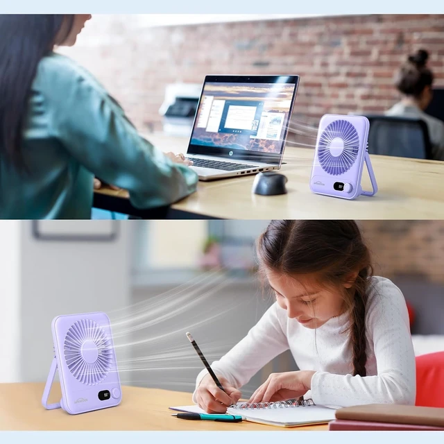 Alt view image 2 of 7 - WHATOOK Small Desk Fan Personal Fans: 5000mah 25 Hours Battery Office Quiet Mini Desktop Fan Portable Rechargeable Travel Essentials (Purple, 5000 mAh)