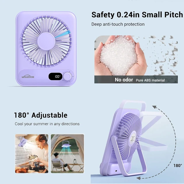Alt view image 5 of 7 - WHATOOK Small Desk Fan Personal Fans: 5000mah 25 Hours Battery Office Quiet Mini Desktop Fan Portable Rechargeable Travel Essentials (Purple, 5000 mAh)