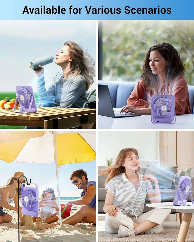Alt view image 7 of 7 - WHATOOK Small Desk Fan Personal Fans: 5000mah 25 Hours Battery Office Quiet Mini Desktop Fan Portable Rechargeable Travel Essentials (Purple, 5000 mAh)