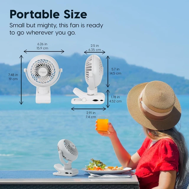 Alt view image 2 of 7 - IRIS USA WOOZOO 3.5" Cordless Portable Clip On Fan, USB-C Rechargeable Fan, LED Light, Mosquito Repellent Tray, 360° Tilt, 3 Speeds,Bedside Kitchen Camping Golfing Outdoor Use, Black