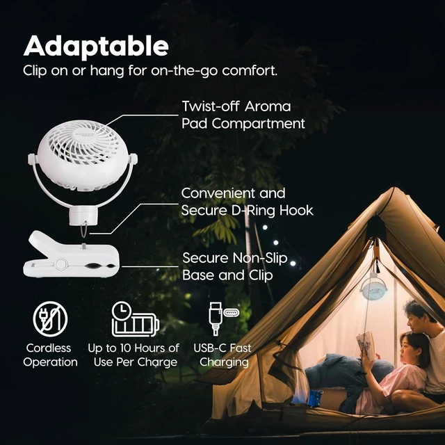 Alt view image 5 of 7 - IRIS USA WOOZOO 3.5" Cordless Portable Clip On Fan, USB-C Rechargeable Fan, LED Light, Mosquito Repellent Tray, 360° Tilt, 3 Speeds,Bedside Kitchen Camping Golfing Outdoor Use, Black