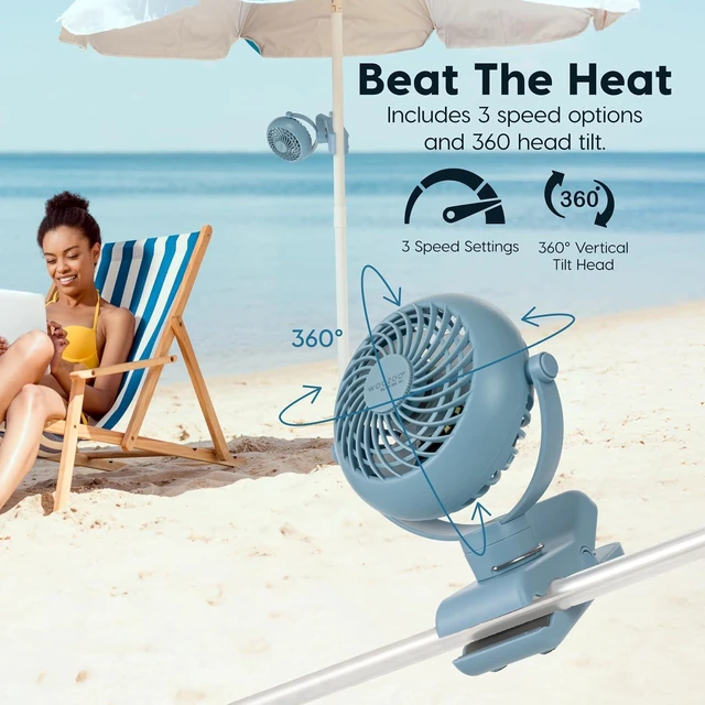 Alt view image 7 of 7 - IRIS USA WOOZOO 3.5" Cordless Portable Clip On Fan, USB-C Rechargeable Fan, LED Light, Mosquito Repellent Tray, 360° Tilt, 3 Speeds,Bedside Kitchen Camping Golfing Outdoor Use, White