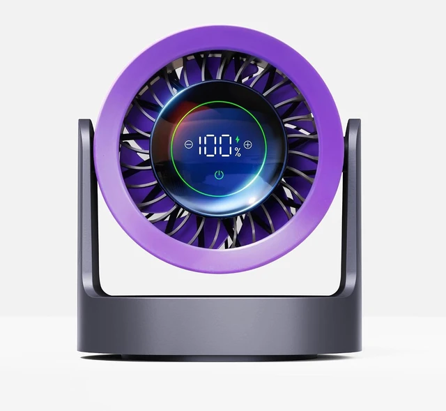Main image of Rechargeable USB Oscillating Desk Fan, 100-Speed Adjustable Personal Desktop Fan with LED Digital Display, 120° Oscillation, Quiet Portable Cooling Fan for Home and Office, Gray/Purple