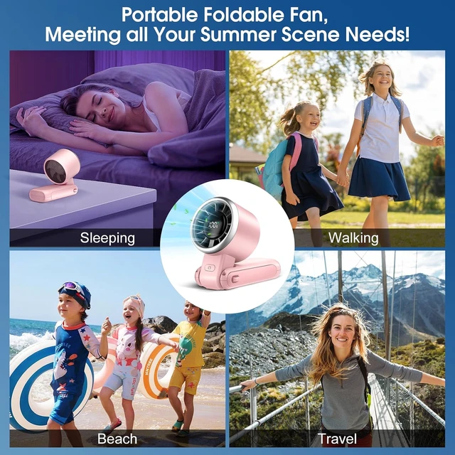 Alt view image 5 of 7 - WHATOOK Portable Handheld Fan: Personal Fans with Air Turbo Tech, 5 Speeds Led Display, USB Rechargeable Battery Powered, 12 Hours Max, Mini Fan for Makeup, Concerts, Beaches, Travel (Pink)