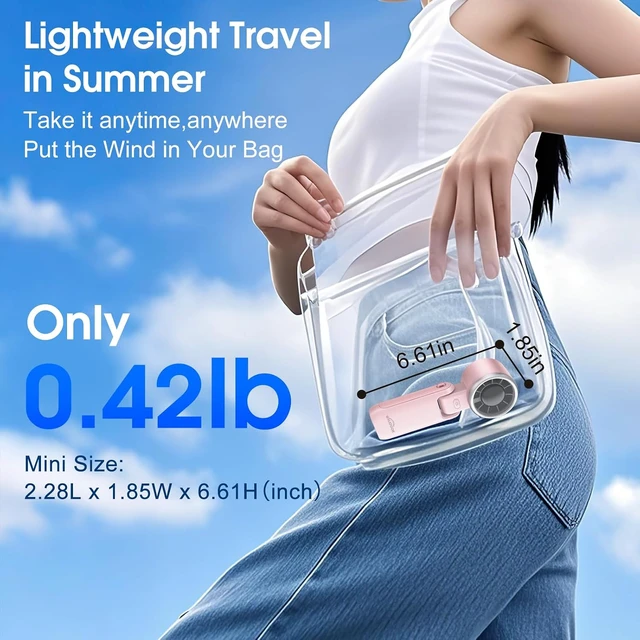Alt view image 6 of 7 - WHATOOK Portable Handheld Fan: Personal Fans with Air Turbo Tech, 5 Speeds Led Display, USB Rechargeable Battery Powered, 12 Hours Max, Mini Fan for Makeup, Concerts, Beaches, Travel (Pink)