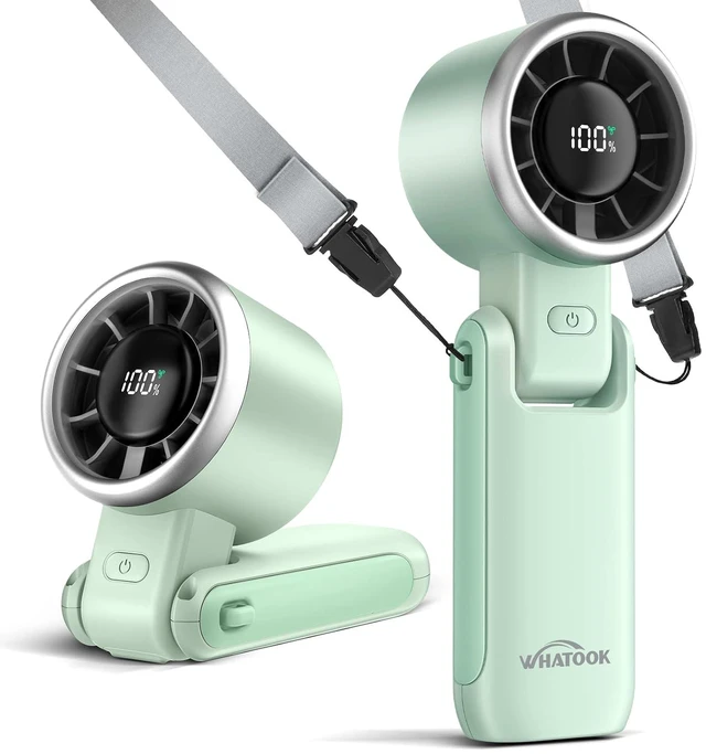 Main image of WHATOOK Portable Handheld Turbo Fan: Mini Fans with 5 Gear Wind, 4000mAh Battery Operated Rechargeable, Up to 12 Working Hours, 3 IN 1 Hand Fans for Outdoor, Travel, Working, Shopping (Green)