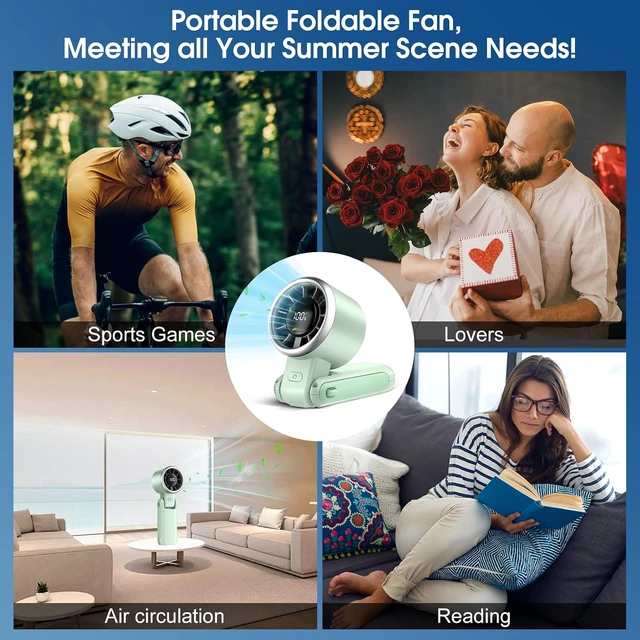 Alt view image 5 of 7 - WHATOOK Portable Handheld Turbo Fan: Mini Fans with 5 Gear Wind, 4000mAh Battery Operated Rechargeable, Up to 12 Working Hours, 3 IN 1 Hand Fans for Outdoor, Travel, Working, Shopping (Green)