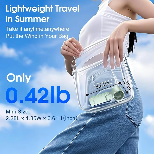 Alt view image 6 of 7 - WHATOOK Portable Handheld Turbo Fan: Mini Fans with 5 Gear Wind, 4000mAh Battery Operated Rechargeable, Up to 12 Working Hours, 3 IN 1 Hand Fans for Outdoor, Travel, Working, Shopping (Green)