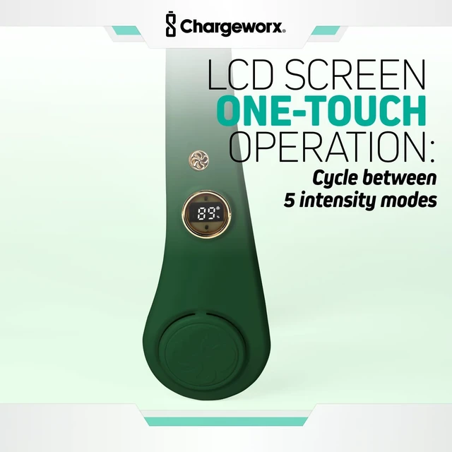 Alt view image 3 of 7 - CHARGEWORX Portable Neck Fan Rechargeable USB, 5 Adjustable Modes, 4000 mAh Battery, 4-6 Hour Battery, Bladeless Fan Design, LCD Screen, Super Quiet Fan, 360° Coverage (Green)