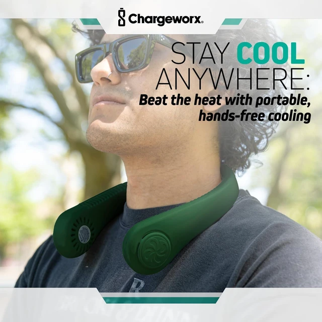 Alt view image 2 of 7 - CHARGEWORX Portable Neck Fan Rechargeable USB, 5 Adjustable Modes, 4000 mAh Battery, 4-6 Hour Battery, Bladeless Fan Design, LCD Screen, Super Quiet Fan, 360° Coverage (Green)