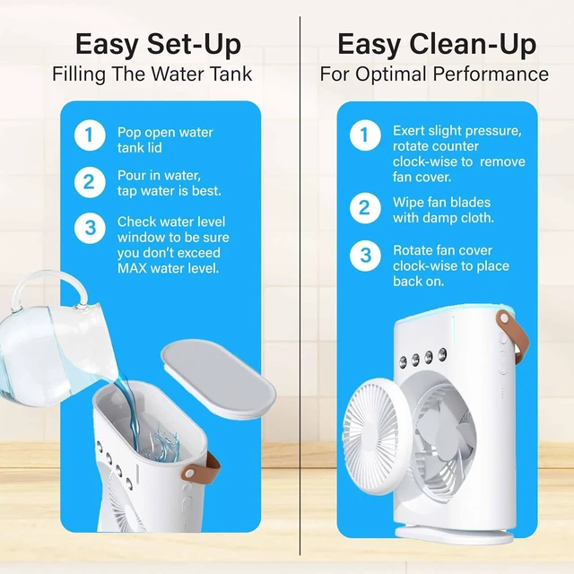 Alt view image 5 of 7 - BULLSEYE AIR Rechargeable Misting Fan Portable Evaporative Air Cooler, Oscillating Portable Cooling Fans that Blows Cold Air with Ice for Outdoors, Travel, Desk, Camping, 3 Mist Jets, Color Changing