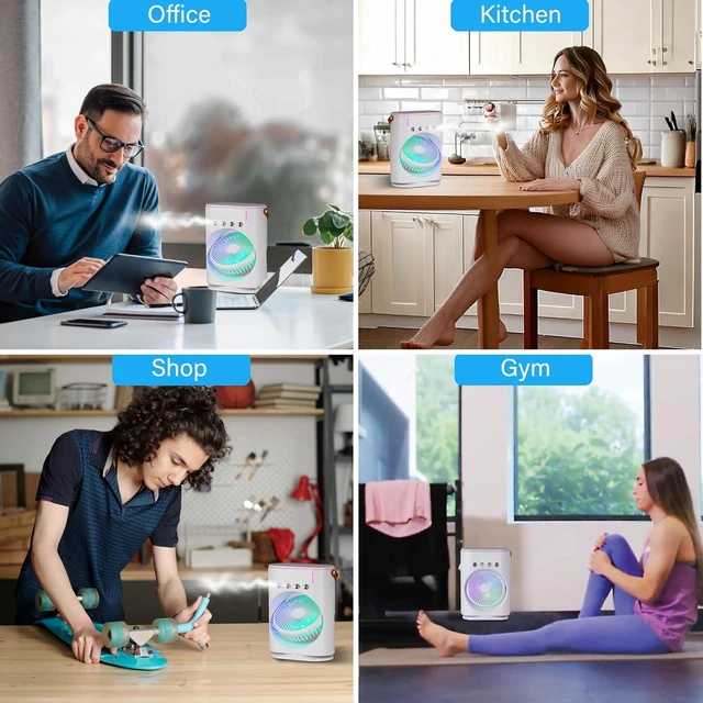 Alt view image 7 of 7 - BULLSEYE AIR Rechargeable Misting Fan Portable Evaporative Air Cooler, Oscillating Portable Cooling Fans that Blows Cold Air with Ice for Outdoors, Travel, Desk, Camping, 3 Mist Jets, Color Changing