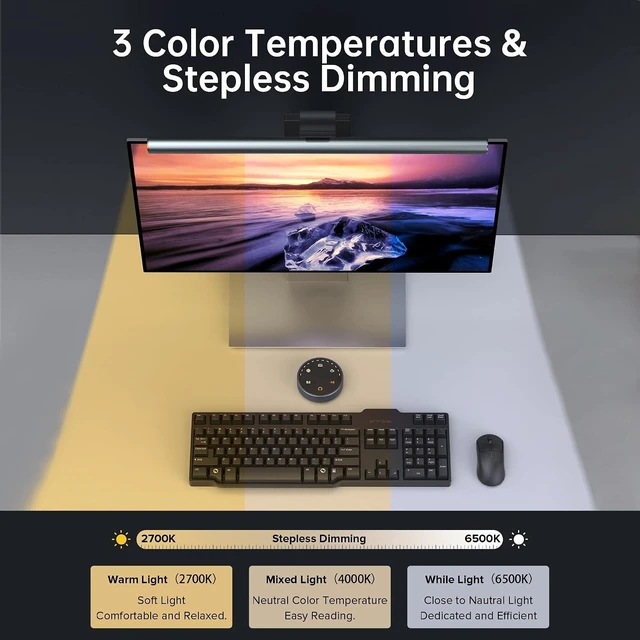 Alt view image 5 of 7 - Monitor Light Bar, Wireless Controller, Stepless Dimming Brightness & Color Temperature, Eye-Care Light Bar, No Screen Glare, Space Saving for Home Office Gaming(Front Light, Wireless Control)