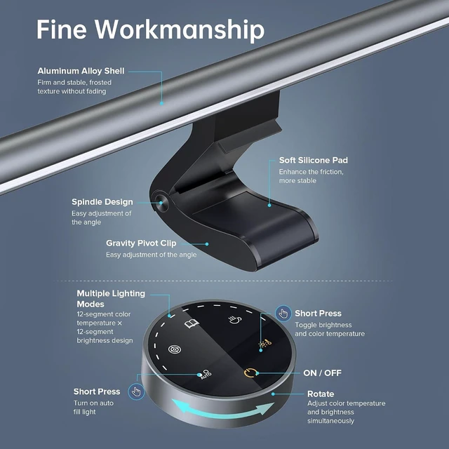 Alt view image 7 of 7 - Monitor Light Bar, Wireless Controller, Stepless Dimming Brightness & Color Temperature, Eye-Care Light Bar, No Screen Glare, Space Saving for Home Office Gaming(Front Light, Wireless Control)
