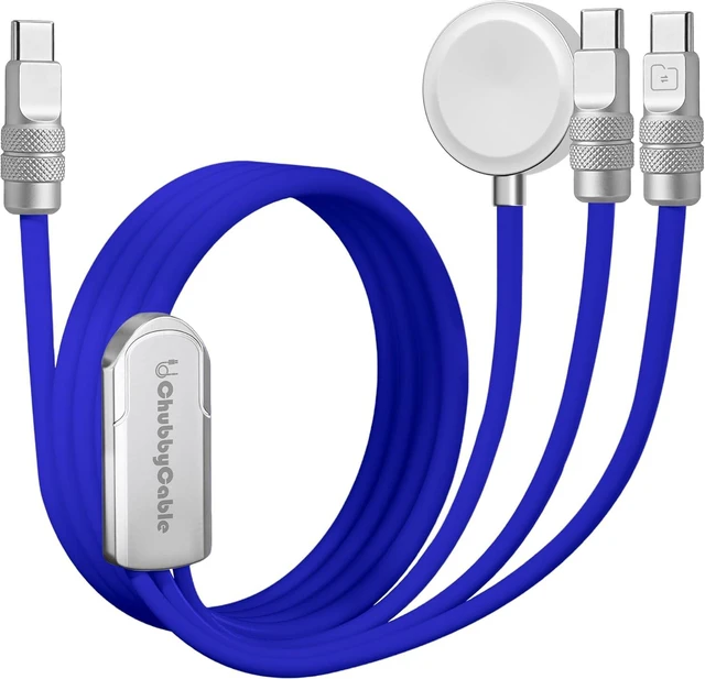 Main image of chubbycable 3 in 1 Silicone USB C Cable for Apple Watch, Dark Blue, 4.1FT