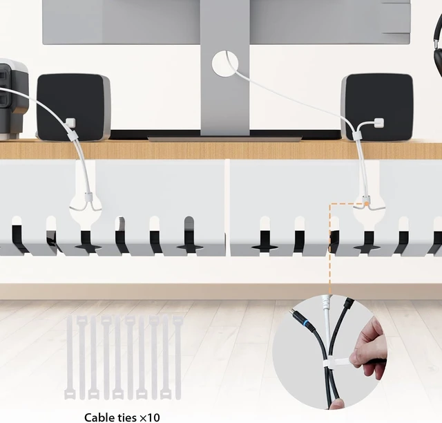 Alt view image 7 of 7 - Syeeiex Cable Management Under Desk,White,17 inch,2 Pack