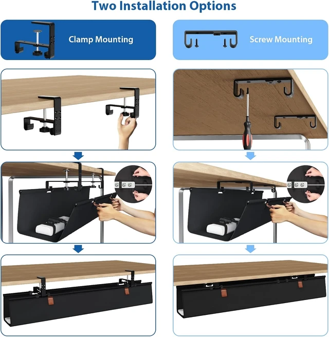 Alt view image 2 of 7 - Zilink No Drill Under Desk Cable Management Tray Fabric Cord Hiders 40 in