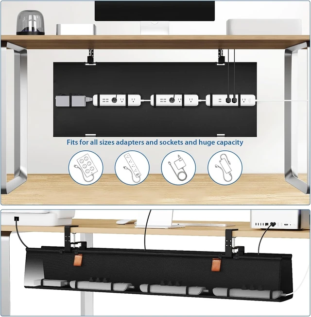 Alt view image 3 of 7 - Zilink No Drill Under Desk Cable Management Tray Fabric Cord Hiders 40 in