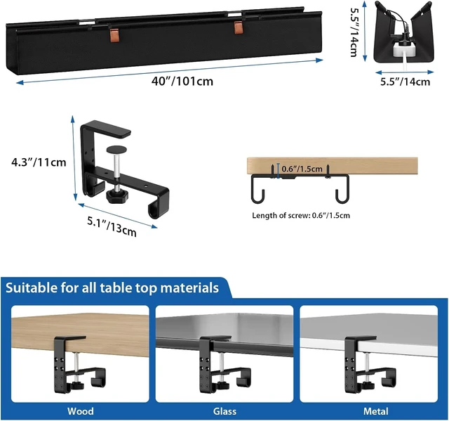 Alt view image 5 of 7 - Zilink No Drill Under Desk Cable Management Tray Fabric Cord Hiders 40 in