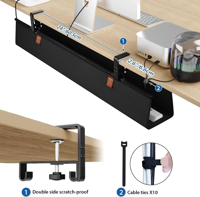 Alt view image 4 of 7 - Zilink No Drill Under Desk Cable Management Tray Fabric Cord Hiders 40 in