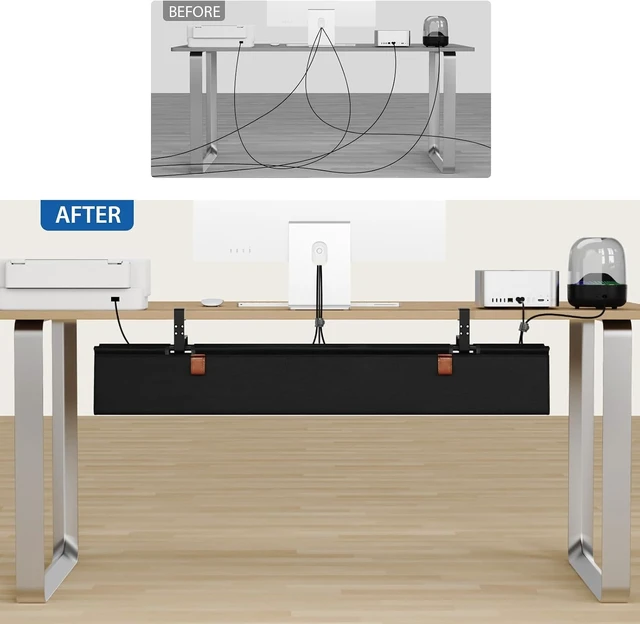 Alt view image 6 of 7 - Zilink No Drill Under Desk Cable Management Tray Fabric Cord Hiders 40 in