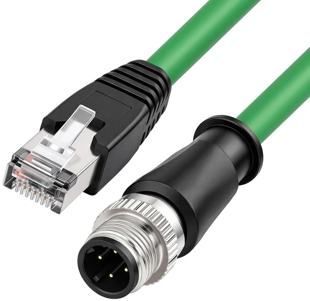 Alt view image 5 of 6 - HangTon M12 4 Pin D Coded to RJ45 Ethernet Cable for Sick Datalogic Sensor Barcode Reader Scanner Cat5e Network PoE Power 20m