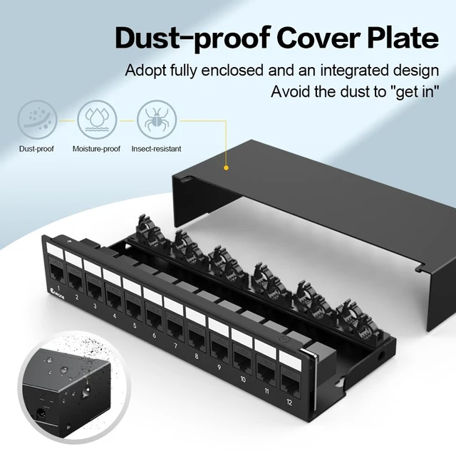 Alt view image 4 of 7 - 12 Port Patch Panel CAT6 Keystone Patch Panel 1U Wall Mount