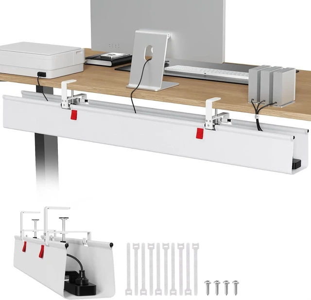 Main image of Univivi No Drill Cable Management Tray Under Desk,White,48 Inch