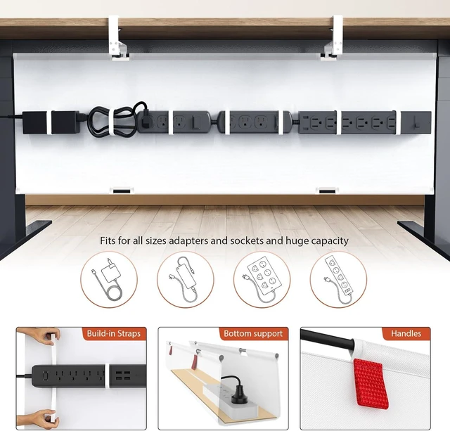 Alt view image 2 of 7 - Univivi No Drill Cable Management Tray Under Desk,White,48 Inch
