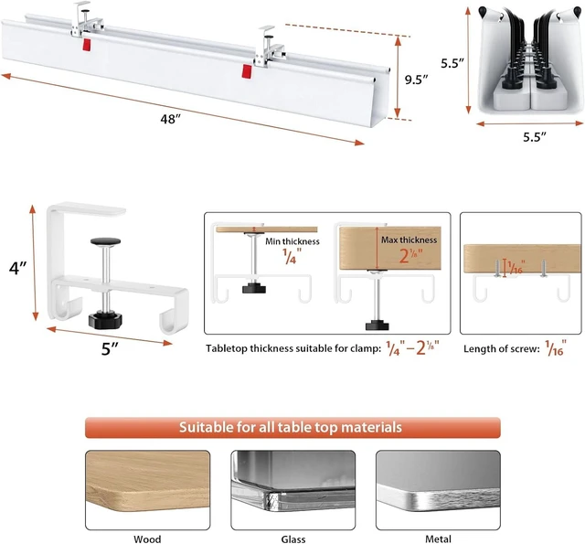 Alt view image 4 of 7 - Univivi No Drill Cable Management Tray Under Desk,White,48 Inch