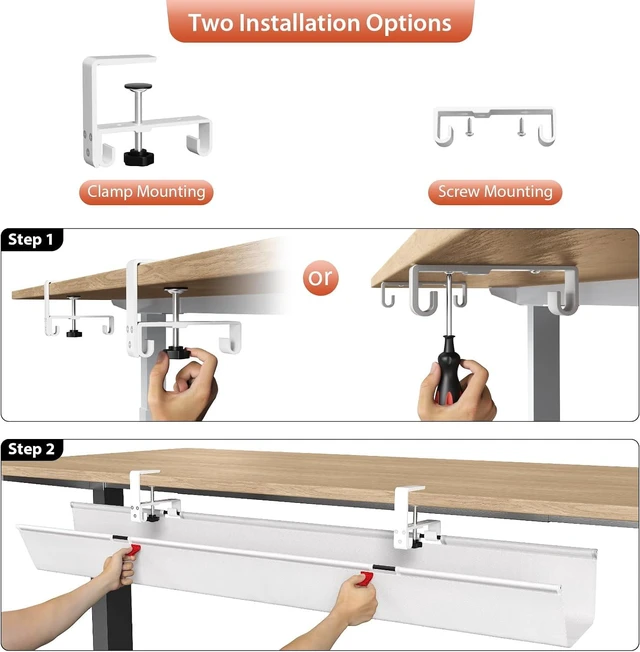 Alt view image 6 of 7 - Univivi No Drill Cable Management Tray Under Desk,White,48 Inch
