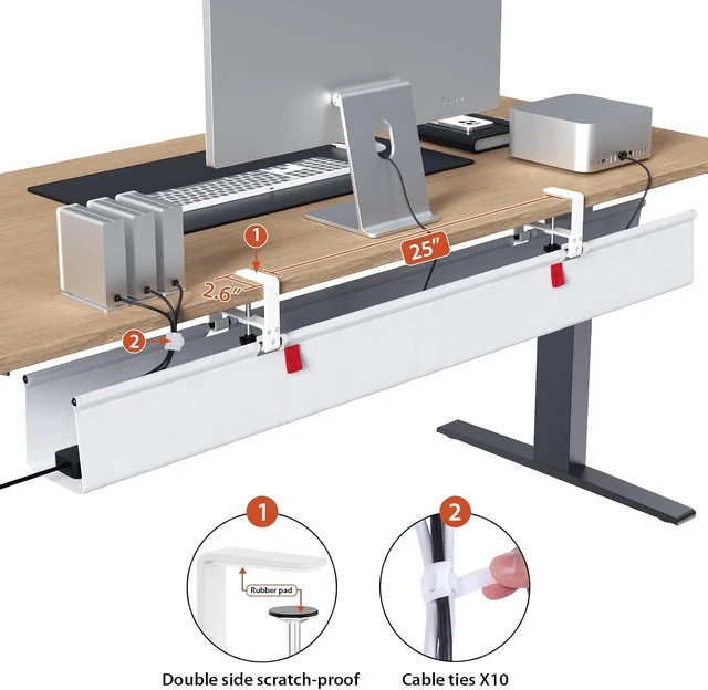 Alt view image 3 of 7 - Univivi No Drill Cable Management Tray Under Desk,White,48 Inch