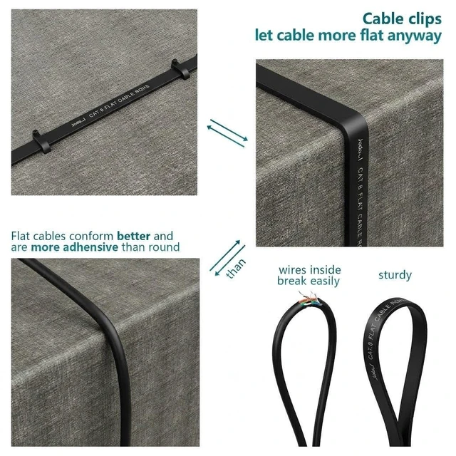 Alt view image 5 of 6 - Jadaol Cat8 Ethernet Cable 100FT 40Gbps 2000MHz Flat Network Cable Black