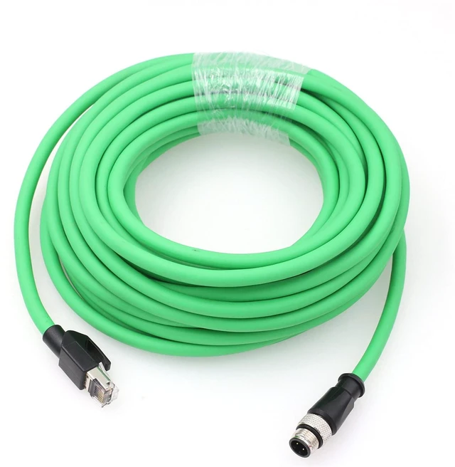 Main image of HangTon Ethernet Cable M12 4 Pin for Omron Keyence Sick Datalogic Matrix 410N 450 Reader Sensor, D-Coded to RJ45 Cat5e Network 10m